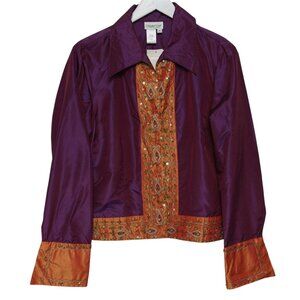 COLDWATER CREEK Evening Jacket Medium Silk Taffeta Purple Sequin Top NWT